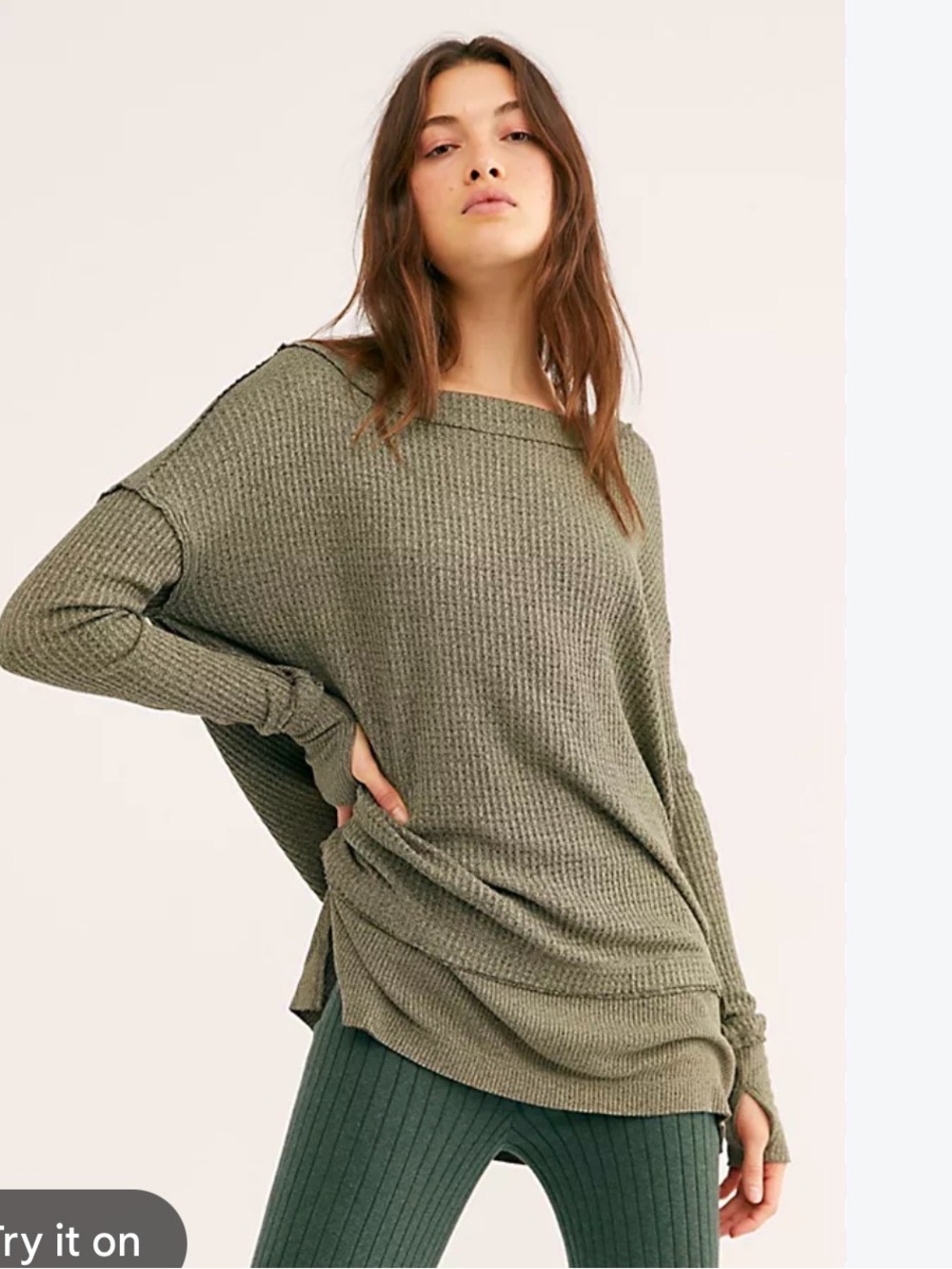 Free People $68 We The Free North Shore Long Sleeve Thermal Top Oversized S
